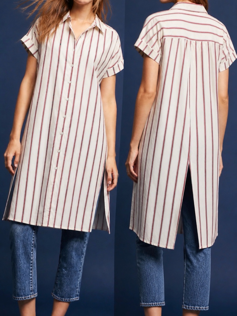 Anthropologie Hayden Striped Shirt Dress Tunic | Side + Back Slits NWT Size S